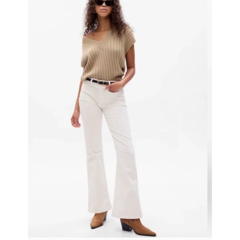 GAP Womens 70s Flare High Rise Stretch Corduroy Pants Cream 33 16T New